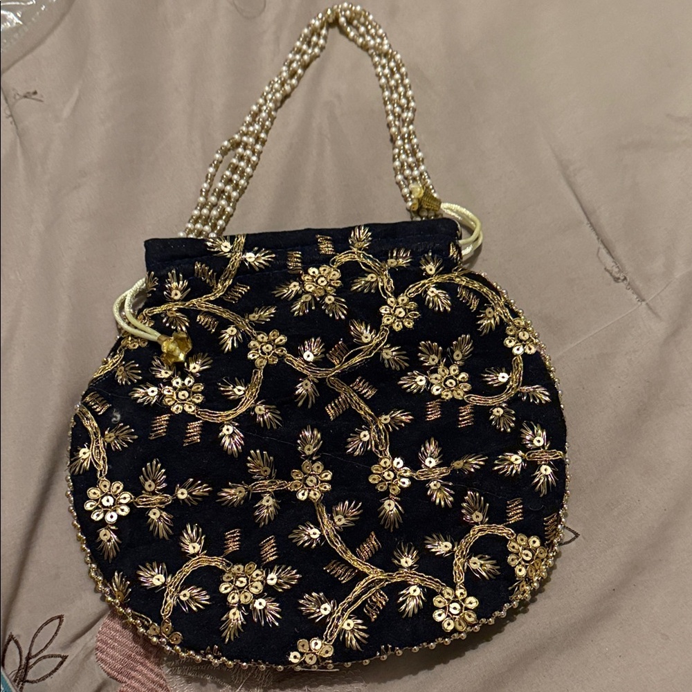 Black and Gold Floral Satchel